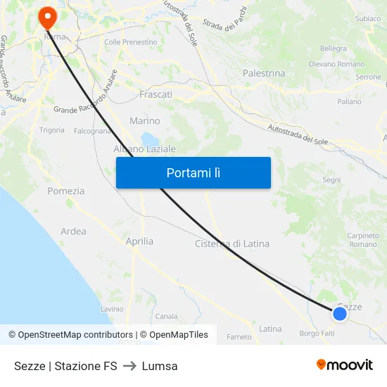 Sezze | Stazione FS to Lumsa map
