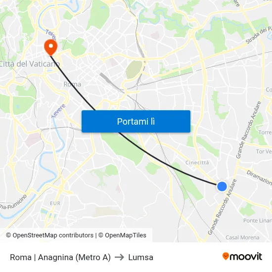 Roma | Anagnina (Metro A) to Lumsa map
