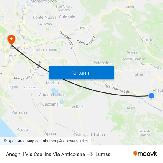 Anagni | Via Casilina Via Anticolana to Lumsa map