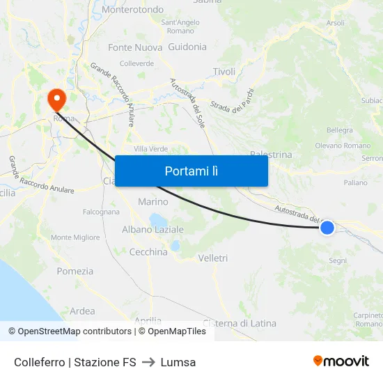 Colleferro | Stazione FS to Lumsa map