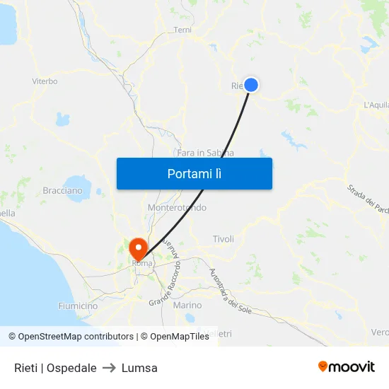 Rieti | Ospedale to Lumsa map
