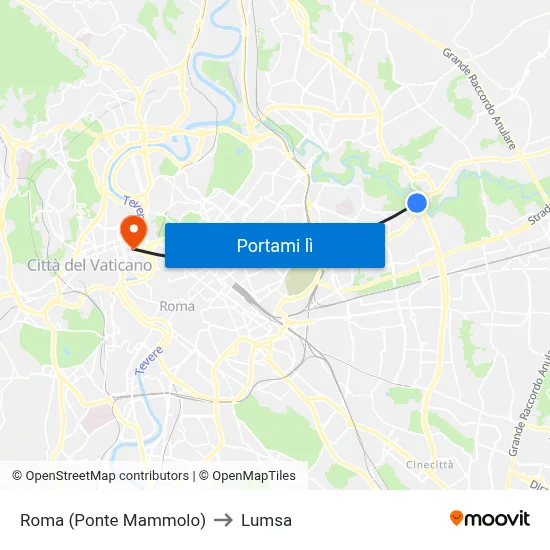 Roma (Ponte Mammolo) to Lumsa map