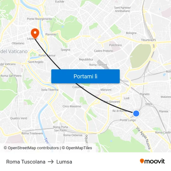 Roma Tuscolana to Lumsa map