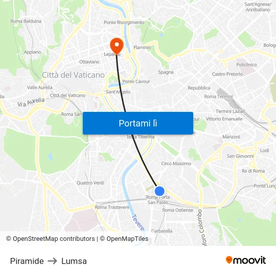 Piramide to Lumsa map