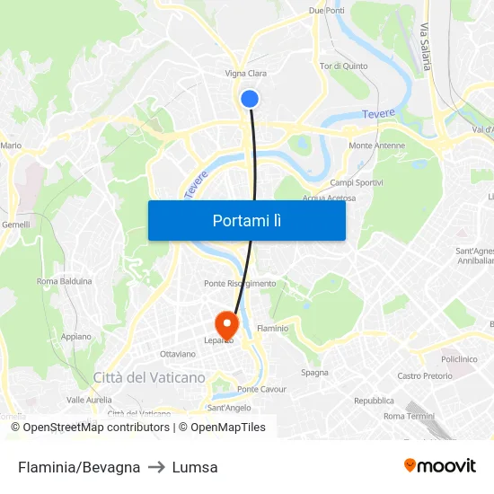 Flaminia/Bevagna to Lumsa map