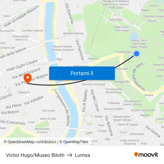 Victor Hugo/Museo Bilotti to Lumsa map