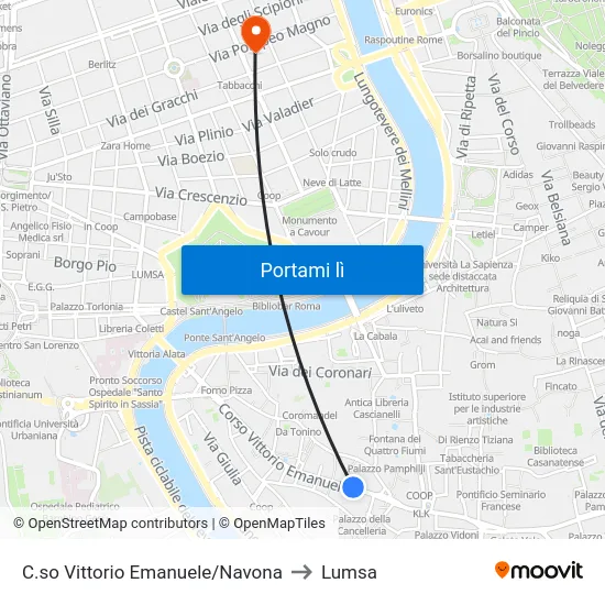 C.so Vittorio Emanuele/Navona to Lumsa map