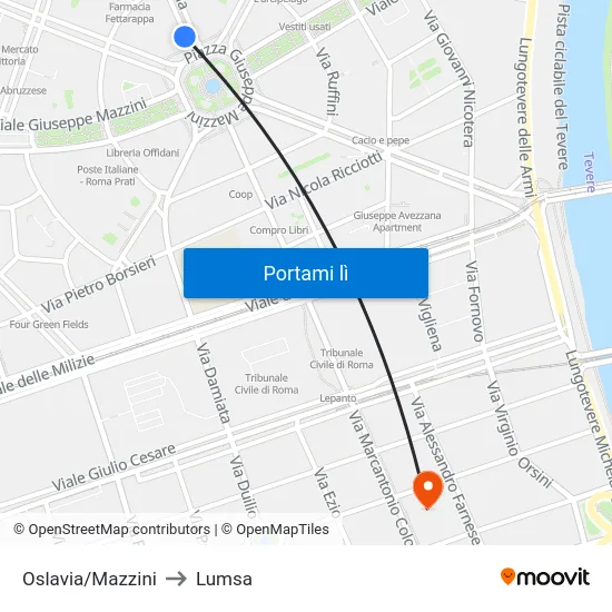 Oslavia/Mazzini to Lumsa map