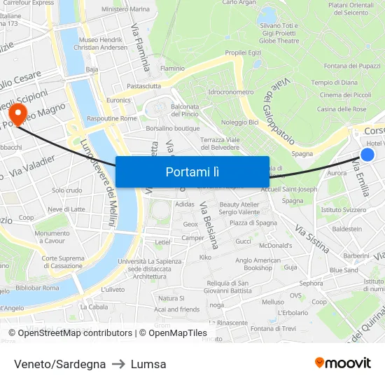 Veneto/Sardegna to Lumsa map