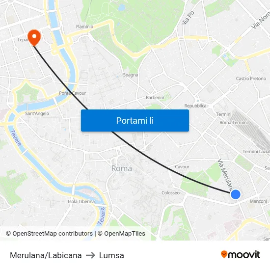 Merulana/Labicana to Lumsa map