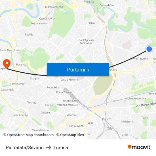 Pietralata/Silvano to Lumsa map