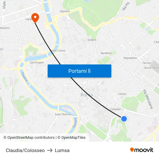 Claudia/Colosseo to Lumsa map