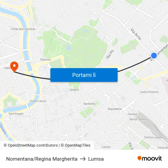 Nomentana/Regina Margherita to Lumsa map