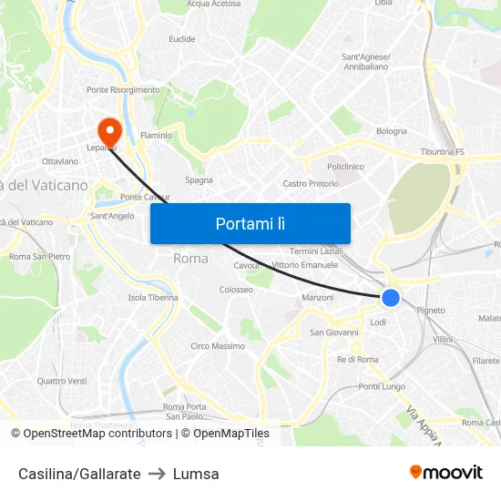Casilina/Gallarate to Lumsa map
