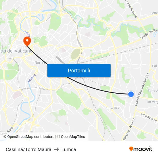 Casilina/Torre Maura to Lumsa map