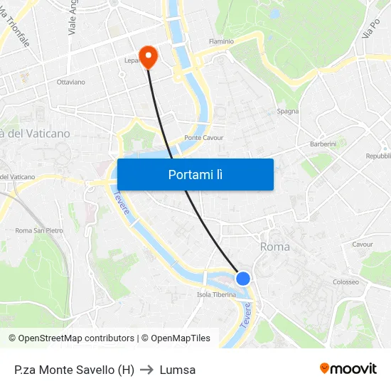 P.za Monte Savello (H) to Lumsa map