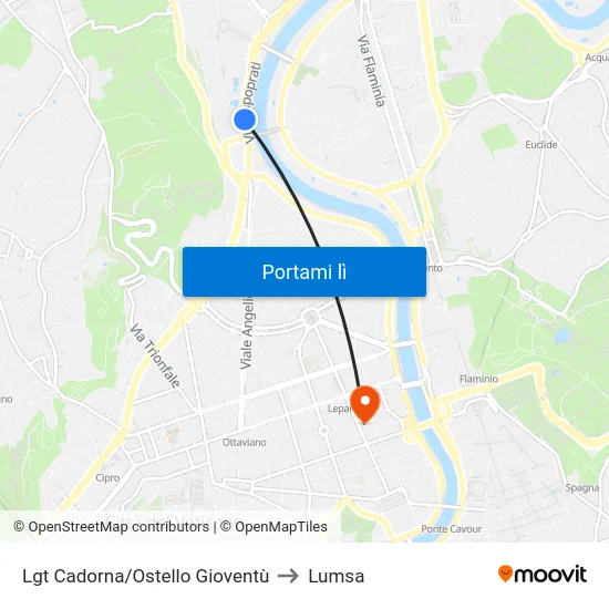 Lgt Cadorna/Ostello Gioventù to Lumsa map