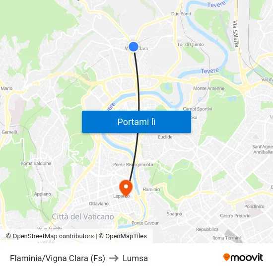 Flaminia/Vigna Clara (Fs) to Lumsa map