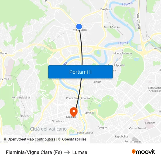 Flaminia/Vigna Clara (Fs) to Lumsa map