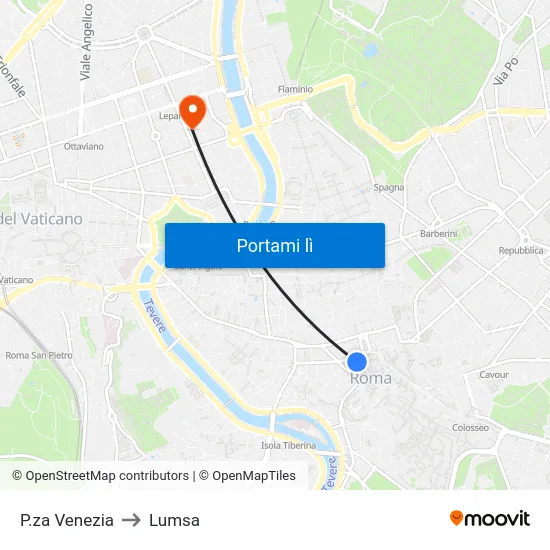 P.za Venezia to Lumsa map