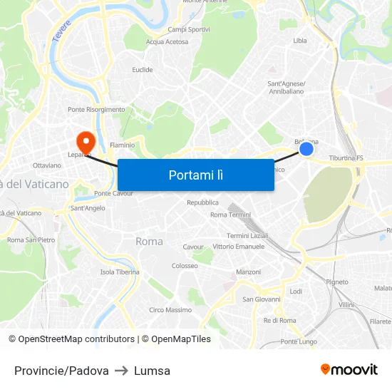 Provincie/Padova to Lumsa map