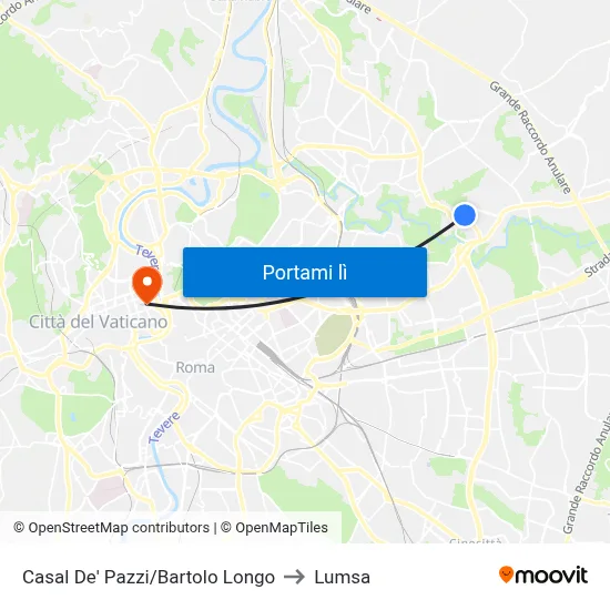 Casal De' Pazzi/Bartolo Longo to Lumsa map