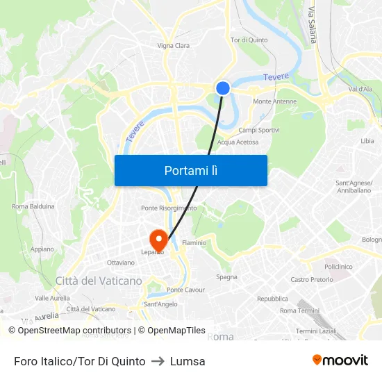 Foro Italico/Tor Di Quinto to Lumsa map
