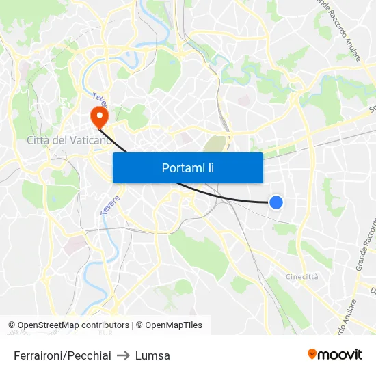 Ferraironi/Pecchiai to Lumsa map