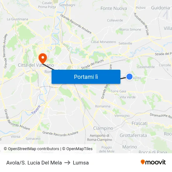 Avola/S. Lucia Del Mela to Lumsa map