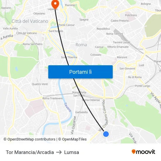 Tor Marancia/Arcadia to Lumsa map
