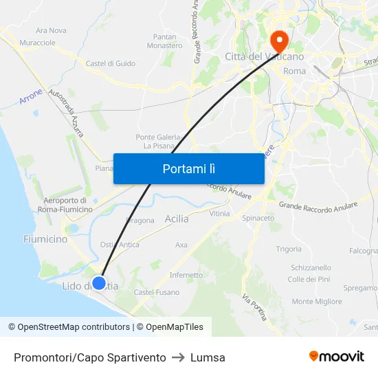 Promontori/Capo Spartivento to Lumsa map