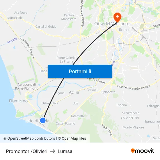 Promontori/Olivieri to Lumsa map