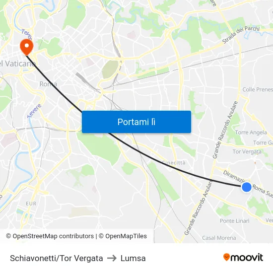 Schiavonetti/Tor Vergata to Lumsa map
