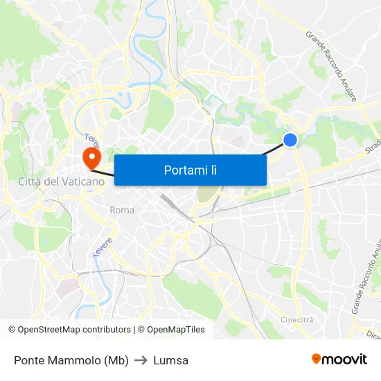 Ponte Mammolo (Mb) to Lumsa map