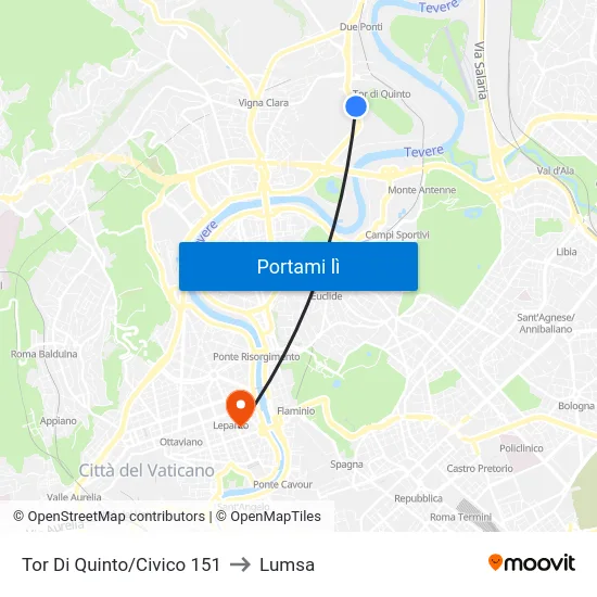 Tor Di Quinto/Civico 151 to Lumsa map