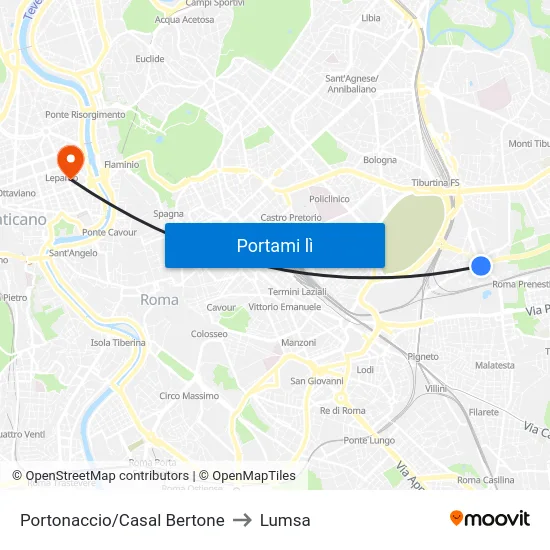 Portonaccio/Casal Bertone to Lumsa map