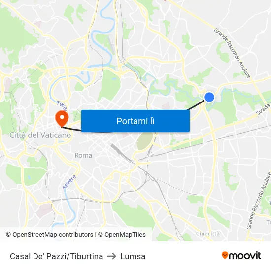 Casal De' Pazzi/Tiburtina to Lumsa map