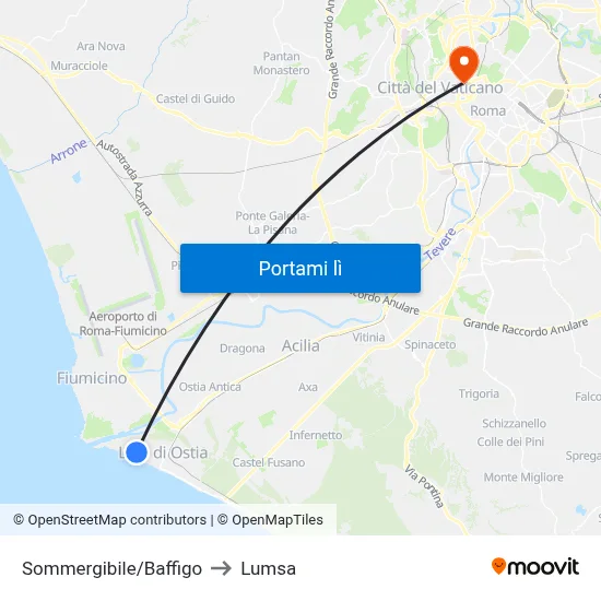 Sommergibile/Baffigo to Lumsa map