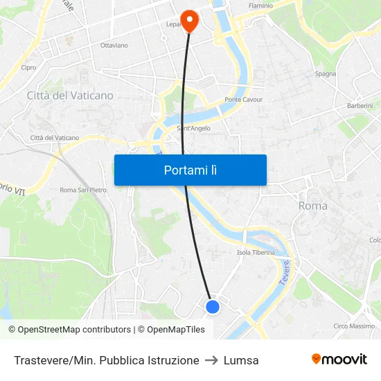 Trastevere/Min. Pubblica Istruzione to Lumsa map