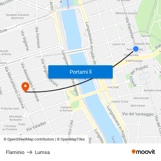 Flaminio to Lumsa map