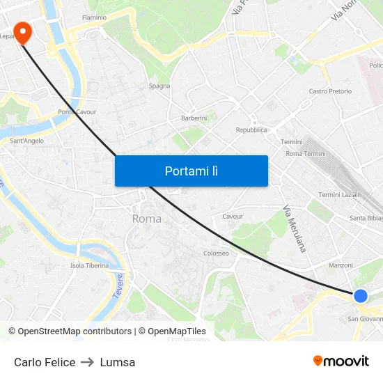 Carlo Felice to Lumsa map