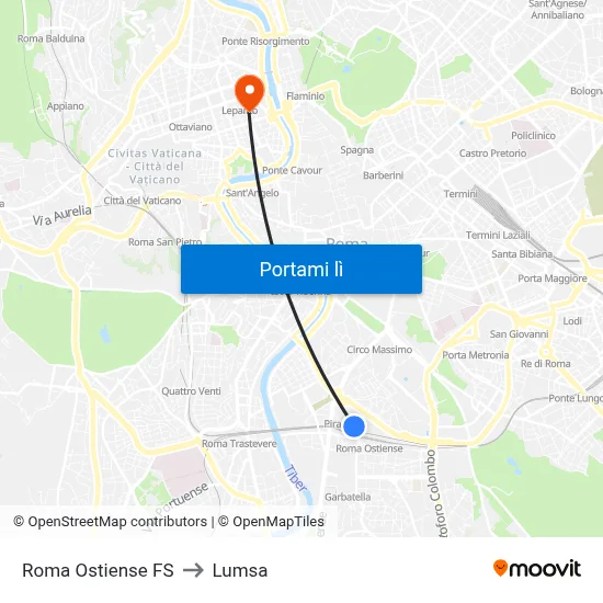 Roma Ostiense FS to Lumsa map