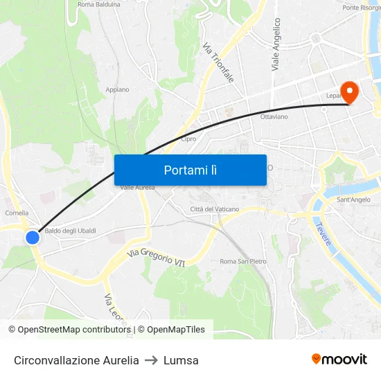 Circonvallazione Aurelia to Lumsa map