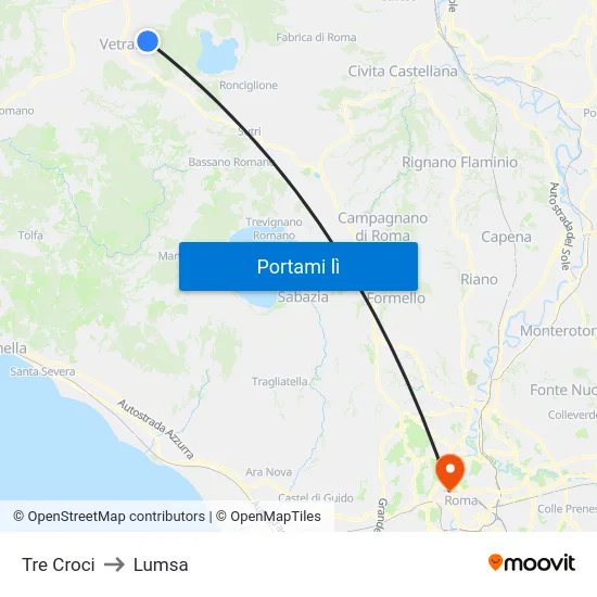 Tre Croci to Lumsa map