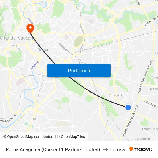 Roma Anagnina (Corsia 11 Partenze Cotral) to Lumsa map