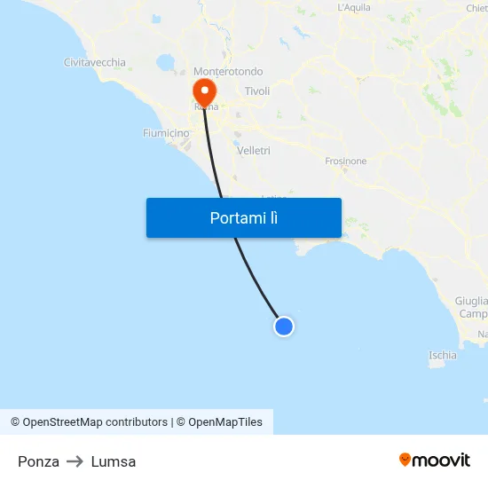 Ponza to Lumsa map