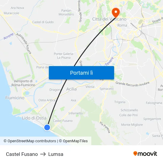 Castel Fusano to Lumsa map