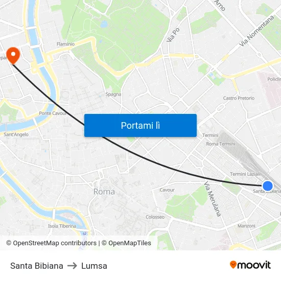 Santa Bibiana to Lumsa map