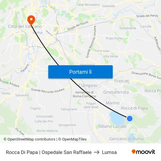 Rocca Di Papa | Ospedale San Raffaele to Lumsa map
