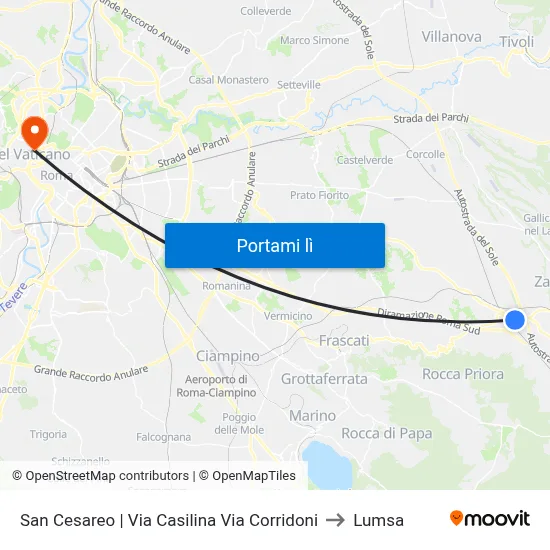 San Cesareo | Via Casilina Via Corridoni to Lumsa map